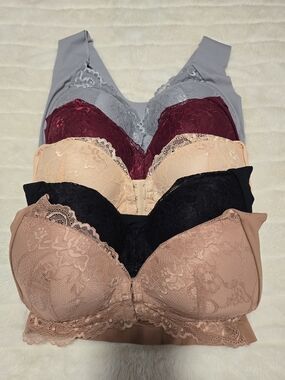 Lace Comfort Wireless Bra - Rose, Black, Blush, Peach, Burgundy, Gray